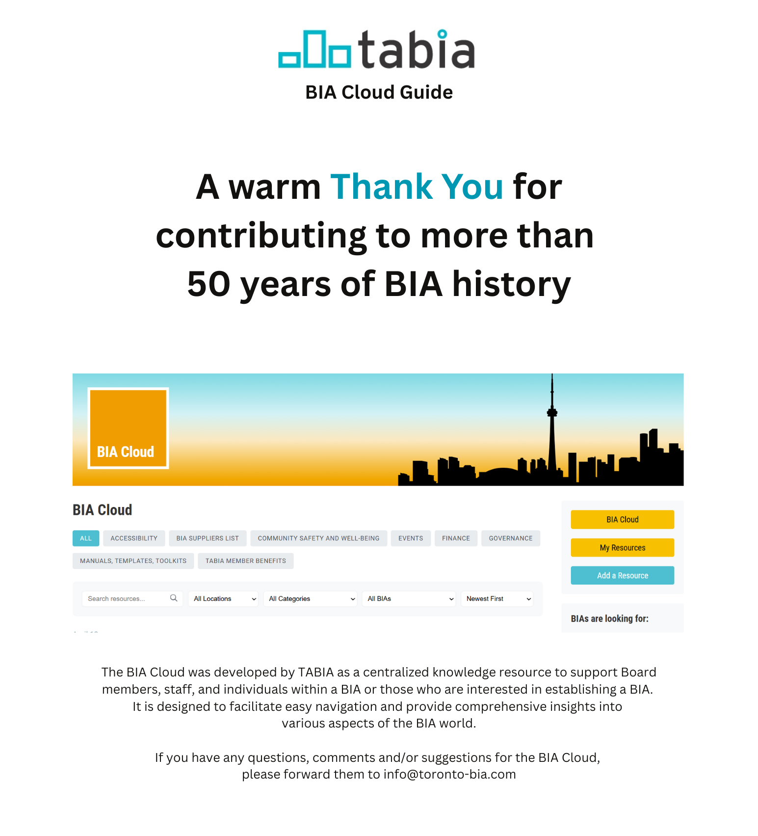 BIA Cloud Guide How to Use the BIA Cloud TABIA